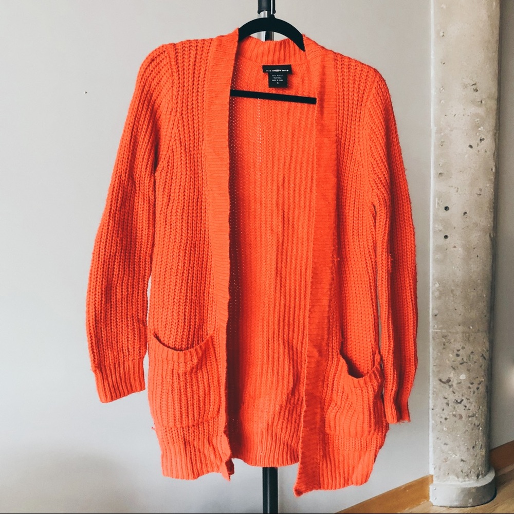 Knit Cardigan Sweater with Pockets, Orange